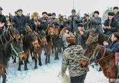 Xinjiang Yi plows snow ground to hold ovine whole